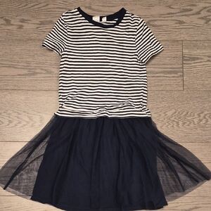 Gap Kids Girls' Navy & White Striped Tee Dress with Tulle Skirt Size M